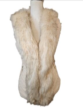 LA Coalition Quilted Faux Fur Trim Vest – Ivory / Off-White SZ: M